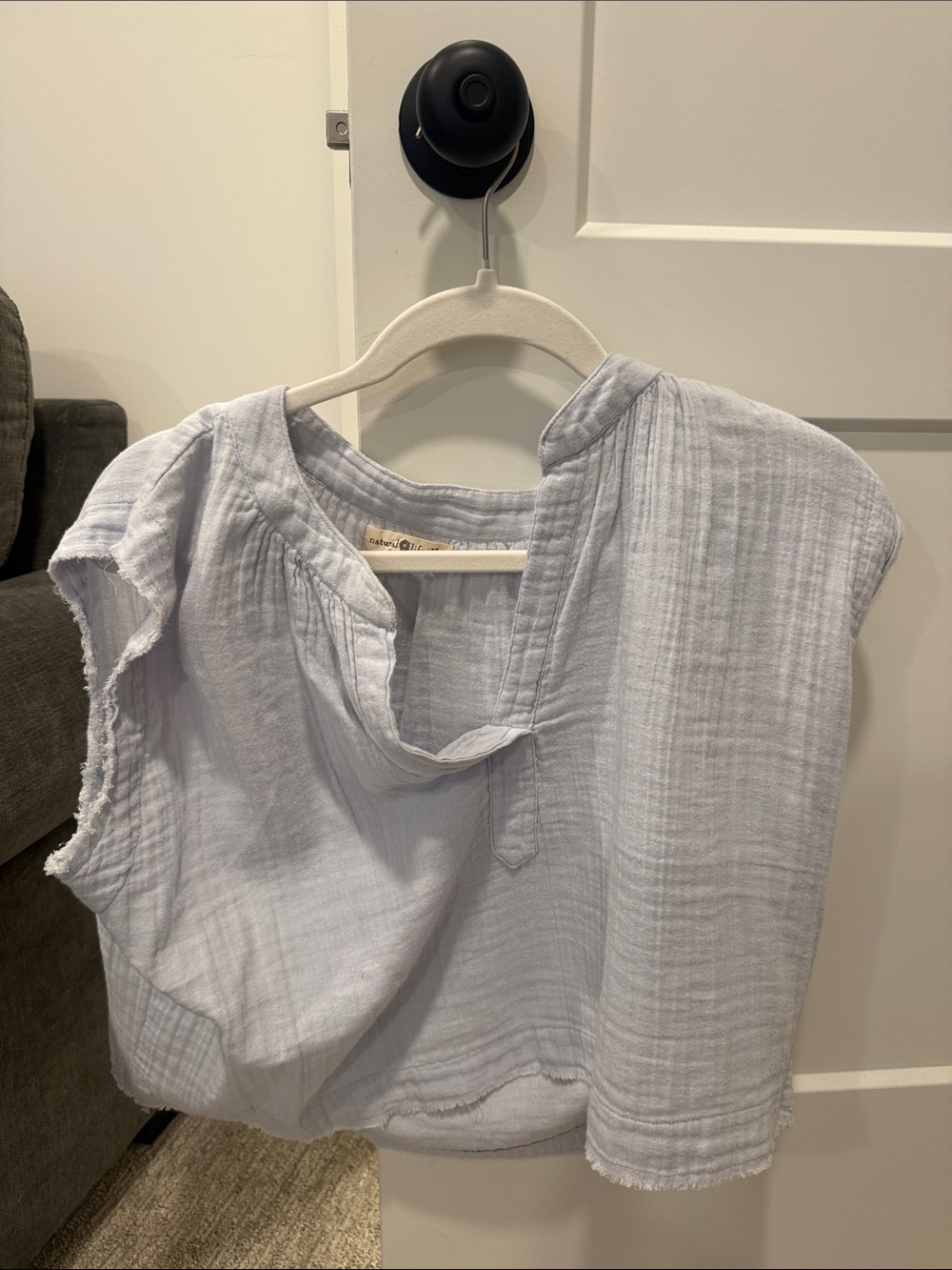 NATURAL LIFE Pale Blue Cotton Gauze Sleeveless Top